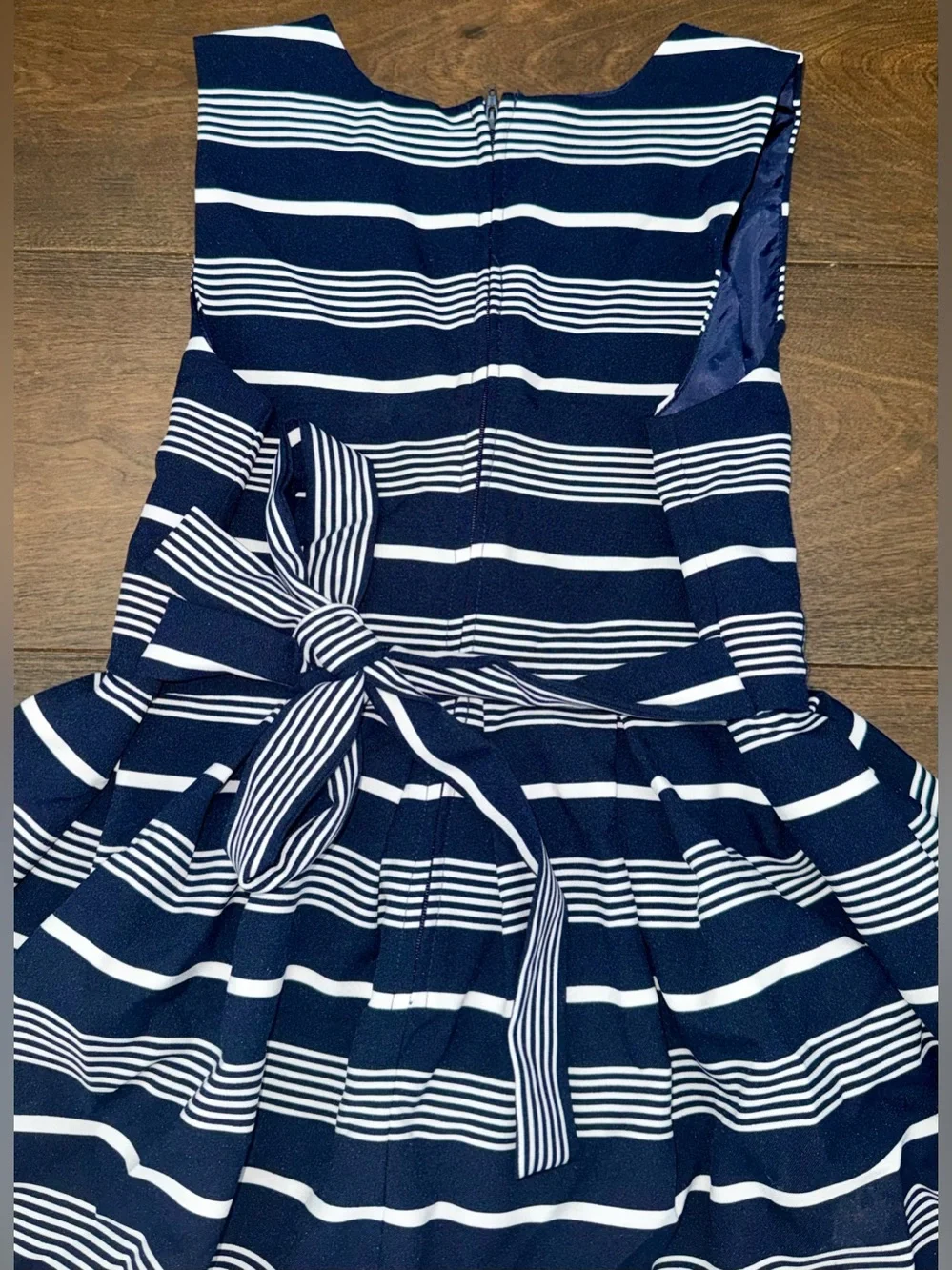 Bonnie Jean Navy, White & Pink Striped Fit-and-Flare Dress Size 14.
